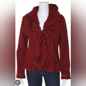 Magaschoni 100% Wool Ruffle Trim Cardigan Jacket Size M